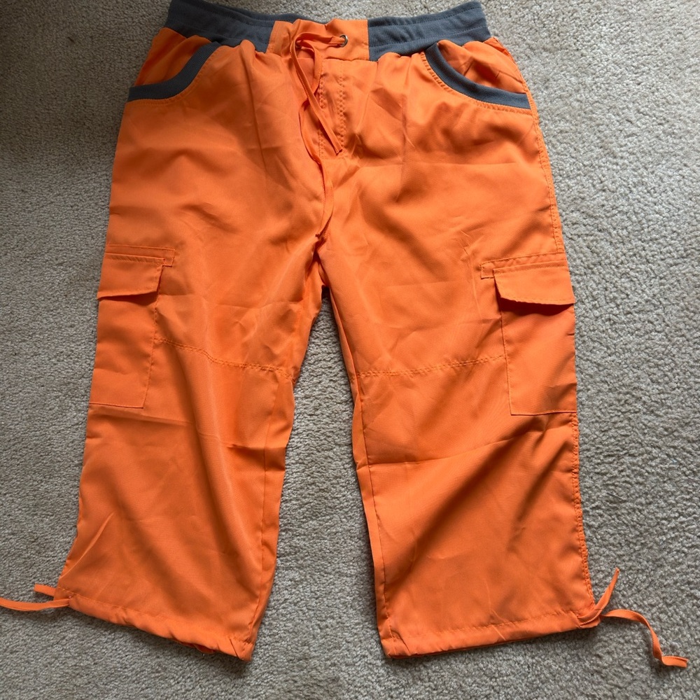 Bright Orange Cargo‎ Capri Pants